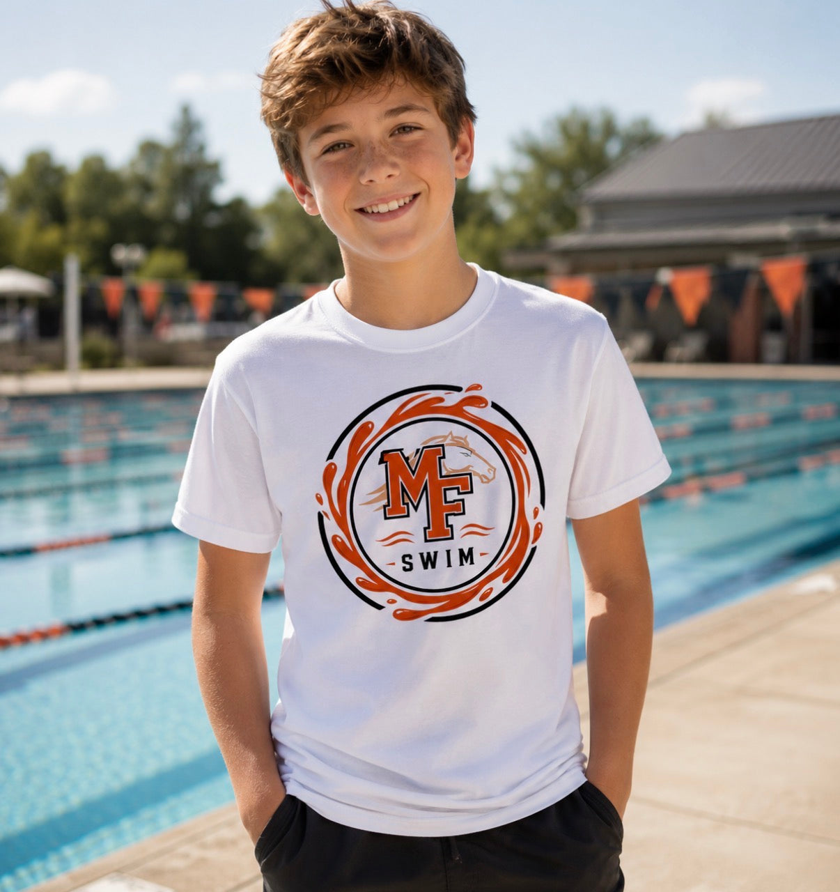 Mustangs Orange Liquid Spin Tee Shirt